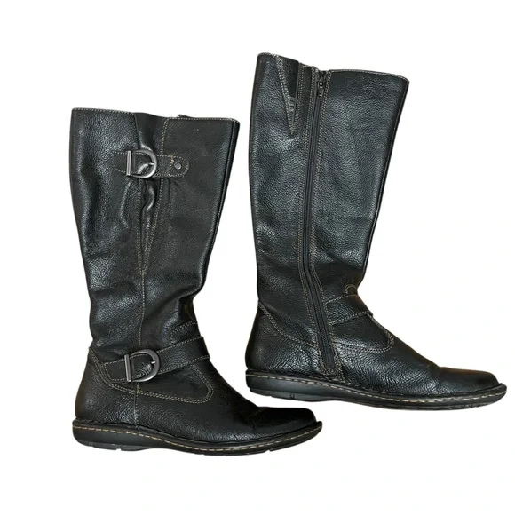 boc Black Leather Buckle Boots women's size 8 - Picture 1 of 8